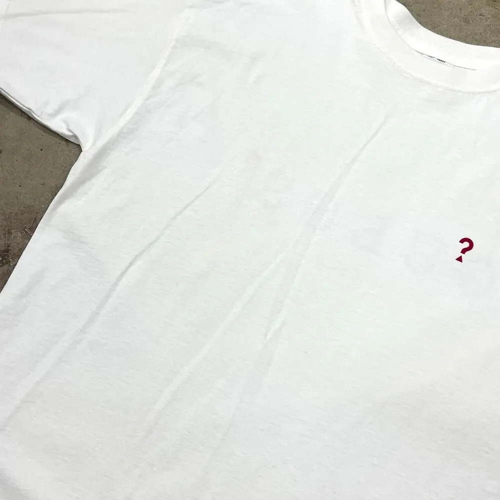 Vintage 90s Guess Jeans ? Question Mark Tee T Shirt Double Sided USA Made White - Picture 6 of 9